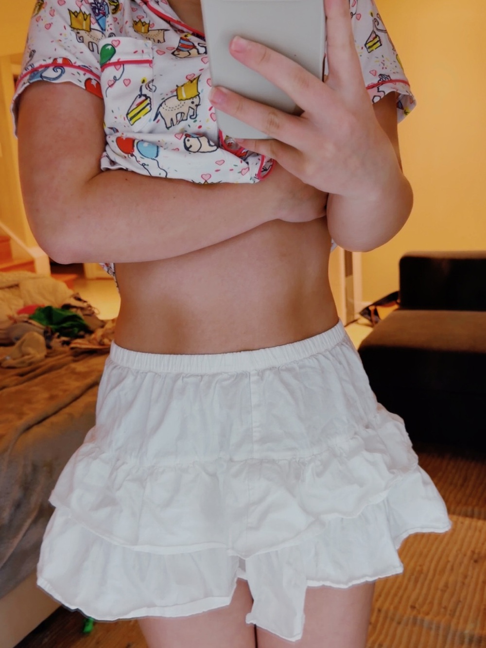 Brandy Melville White Tiered Ruffle Mini Skirt